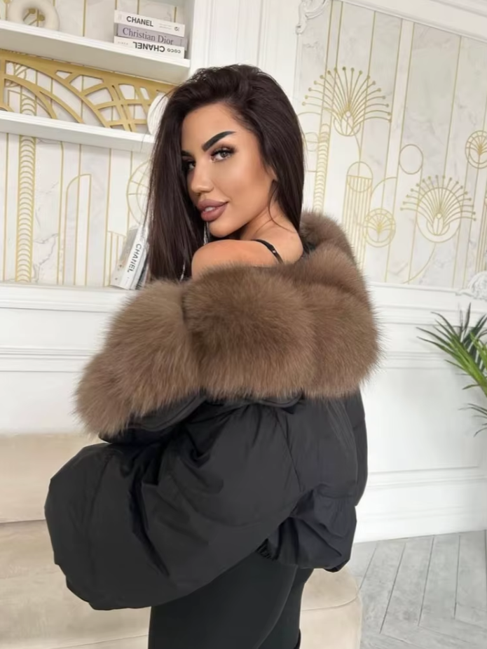 Luxury Fashion miu Winter Down Jacket Lightweight Women Big Natural Fox