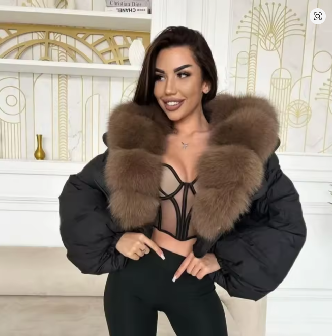 Luxury Fashion miu Winter Down Jacket Lightweight Women Big Natural Fox
