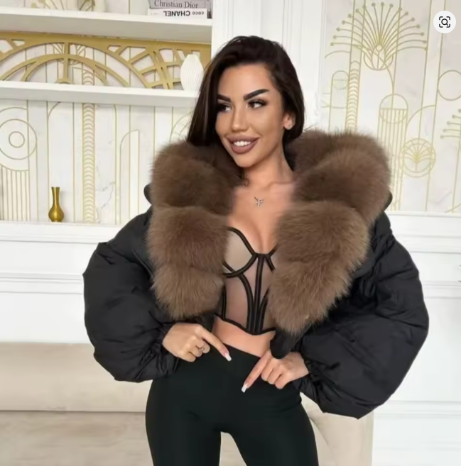Luxury Fashion miu Winter Down Jacket Lightweight Women Big Natural Fox