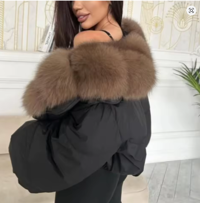 Luxury Fashion miu Winter Down Jacket Lightweight Women Big Natural Fox