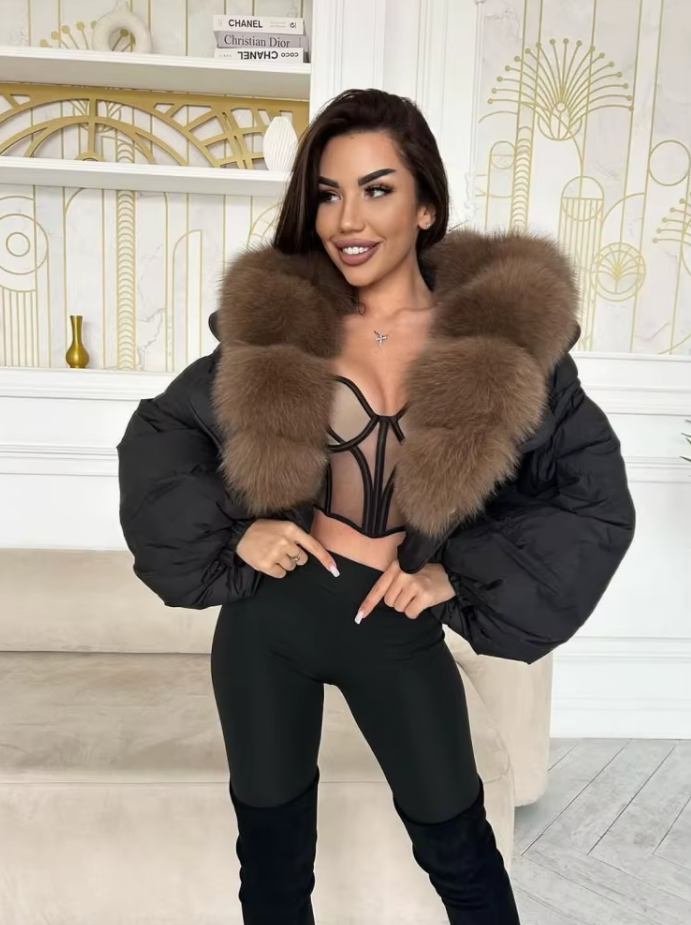 Luxury Fashion miu Winter Down Jacket Lightweight Women Big Natural Fox